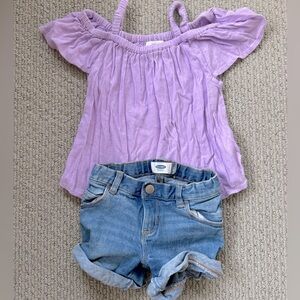 Purple Off-Shoulder Top and Denim Shorts Set